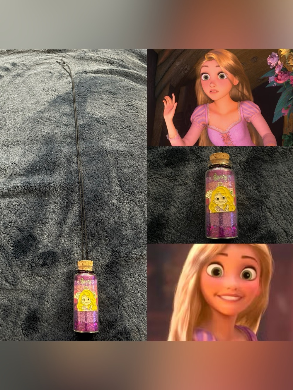 Disney Tangled Rapunzel Inspired Glass Potion Fairy Bottle Necklace w/ Pendant